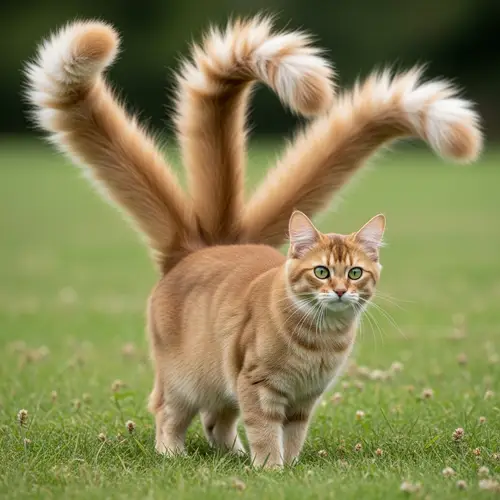 Unique Cat with Three Tails | Fluffy Light Brown Feline