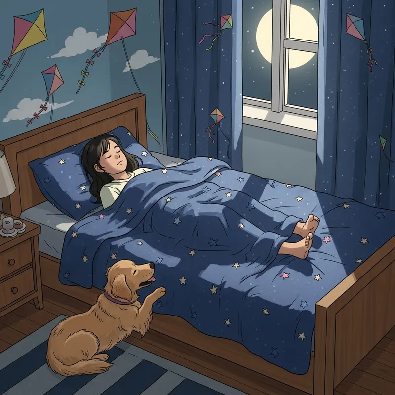 Tranquil Scene: 13-Year-Old Asian Girl Sleeping Peacefully with Golden Retriever