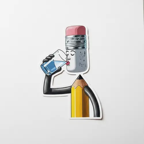 Playful Sticky Pencil Man Drinking Water