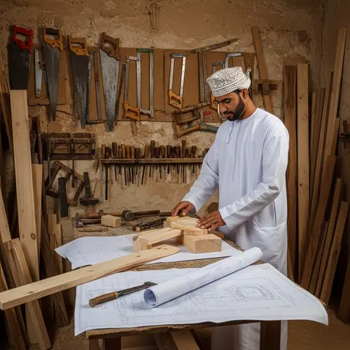 Skilled Omani Craftsman in Traditional Dress | Woodworking Scene