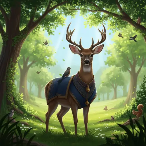 Semi-Realistic Image of Tender Deer in Verdant Glade