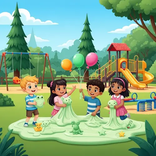 Joyful Kids Playing with Slime in Diverse Playground