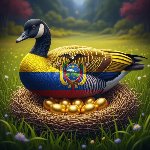 Enchanted Black and Golden Goose with Ecuadorian Flag Feathers