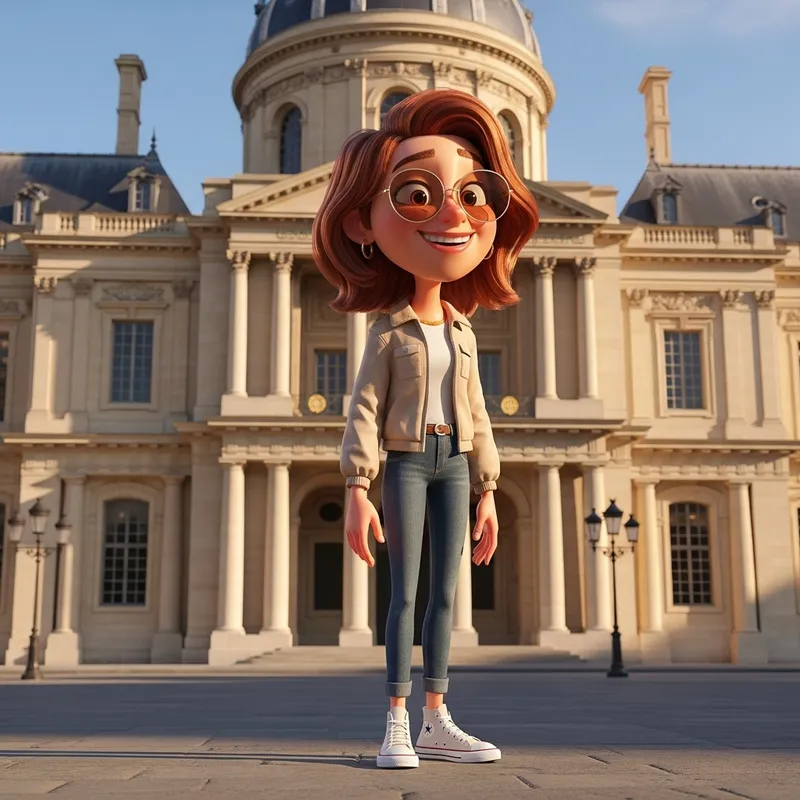 Creating Pixar-Style Image: Smiling Girl in Paris with Hotel Les Invalides Background