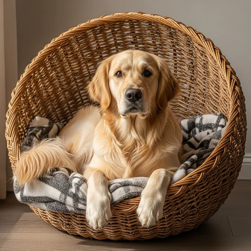 Golden Retriever in Wicker Basket - Heartwarming Image