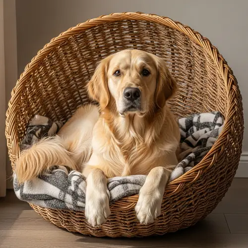 Adorable Golden Retriever in Wicker Basket