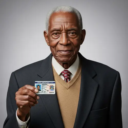 Elderly Black Man Holding Michigan ID Card