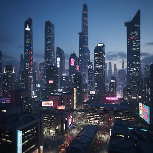 Futuristic Cityscape at Dusk | Cyberpunk Virescence