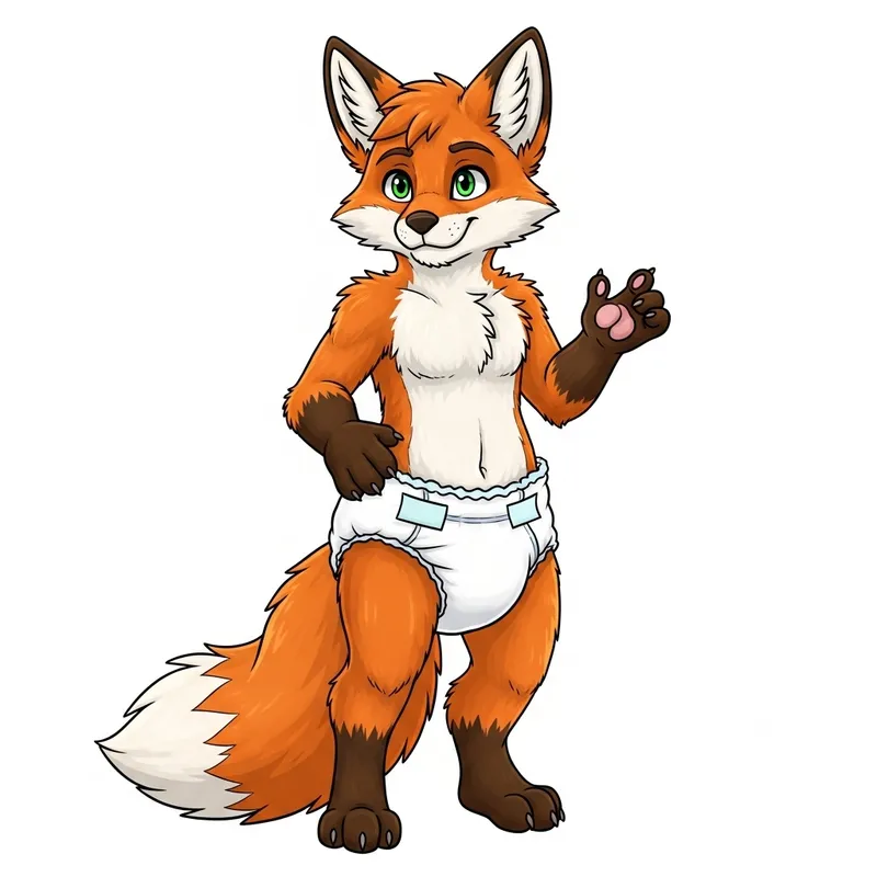 Anthropomorphic Fox in a Diaper - Whimsical Art Anthropomorphic Fox in a Diaper - Whimsical Art