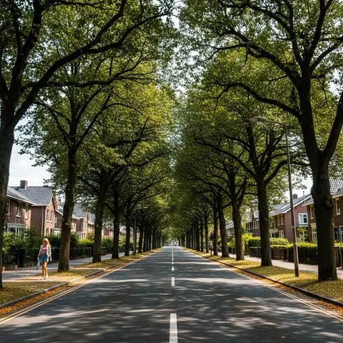 Scenic Paved Street with Tree Canopy | Tranquil Urban Landscape