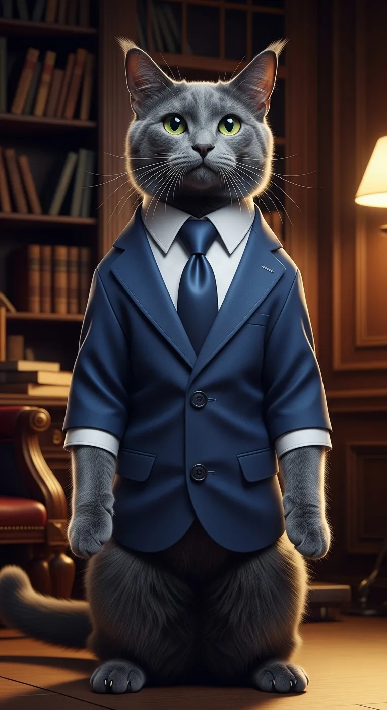Elegant Blue Suit Cat - Dapper Feline Fashion