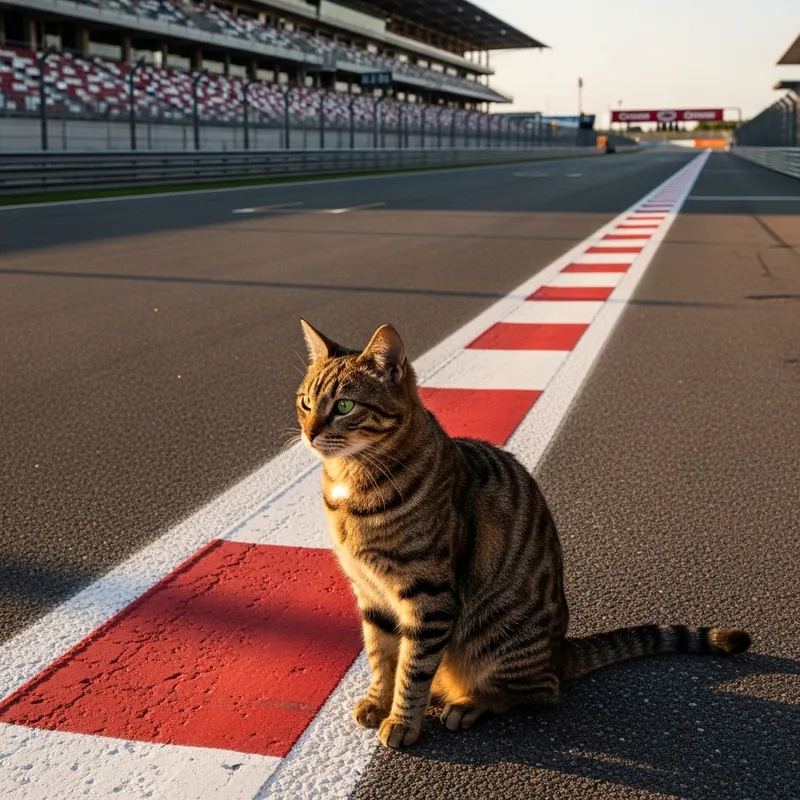 Cat on Formula 1 Track
