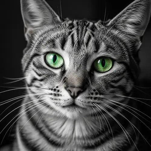 Mischievous Cat with Green Eyes | Black & White Photo