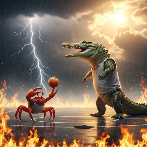 Crab vs Crocodile Basketball Game in Flaming Court