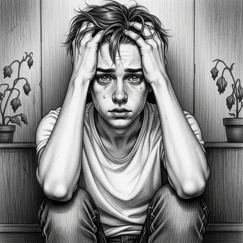 Melancholic Solitude: Heartbreaking Artwork of Teen in Emotional Crisis
