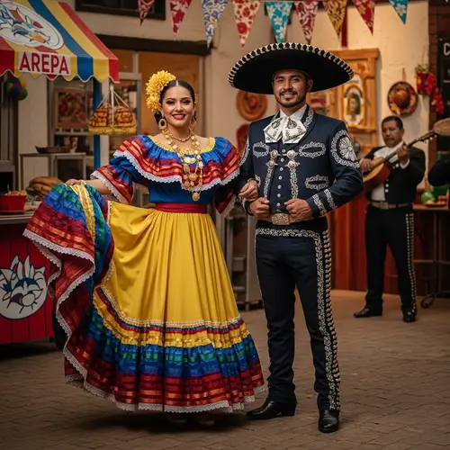 Colombian Woman and Mexican Man in Traditional Attire