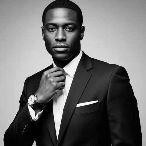 Stylish Hollywood-inspired Portraits: Confident Male in Monochrome