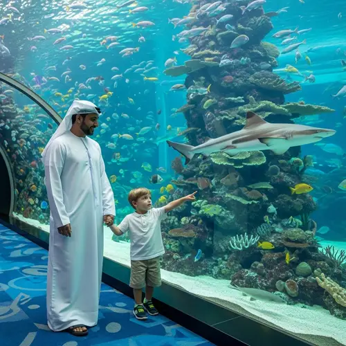 Father and Son Enjoy Aquarium Adventure