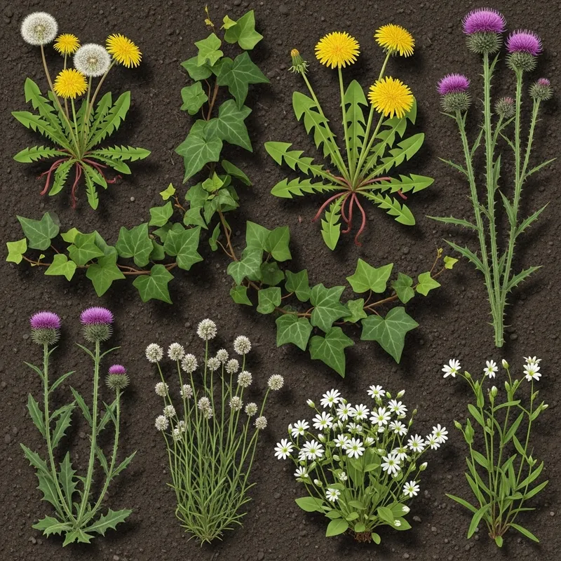 Colorful Garden Weeds: Dandelions, Ivy, Thistles & Chickweed