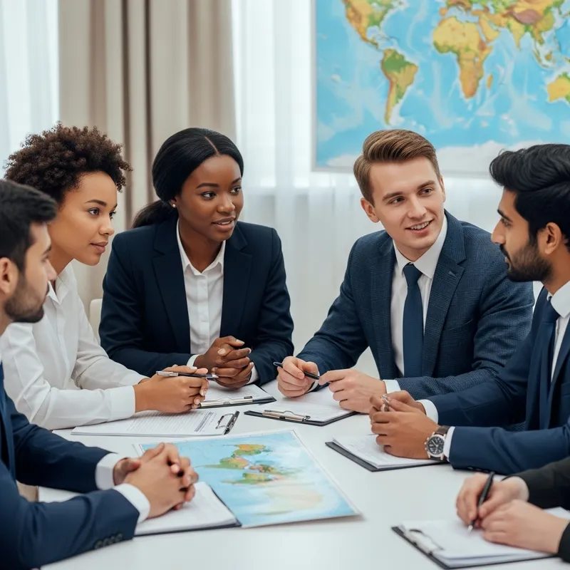 Young Russian Diplomats Discussing Global News Young Russian Diplomats Discussing Global News