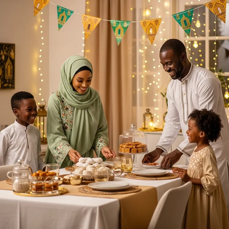 Joyful African Family Celebrating Eid al-Fitr at Home