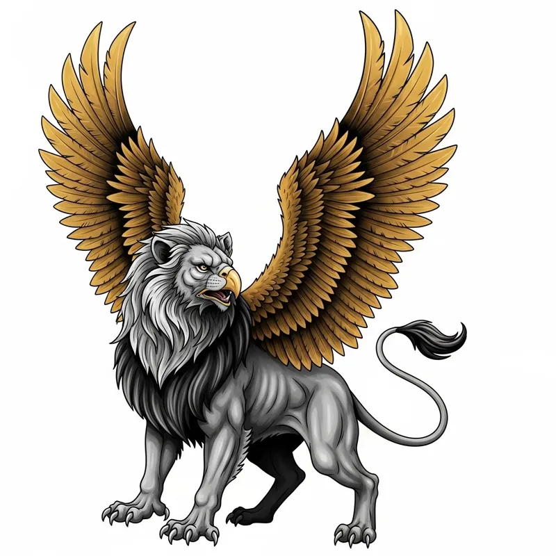 Majestic Griffin Tattoo Design - Envision Robust Silver Lion Body & Golden Eagle Wings