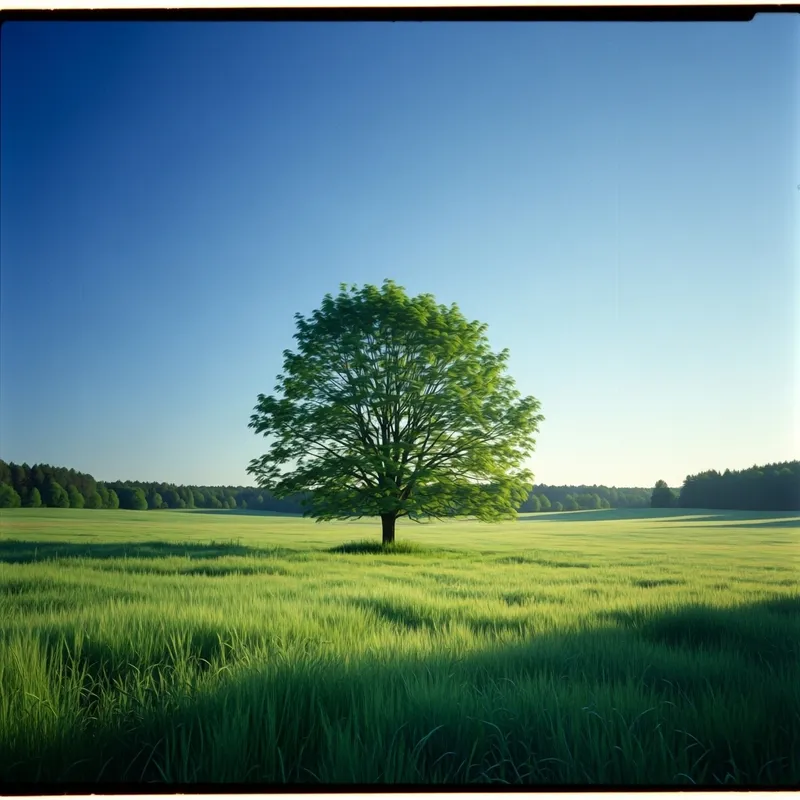 Tranquil Meadow Scene with Lone Tree in Impressionist Style