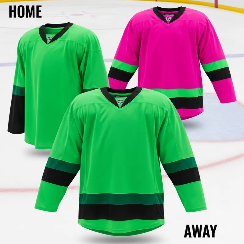 Distinct Neon Green & Magenta Ice Hockey Jerseys Distinct Neon Green & Magenta Ice Hockey Jerseys