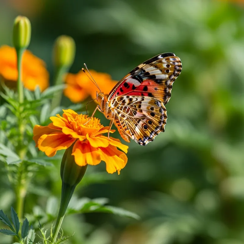Beautiful Butterfly on Blooming Marigold - Stunning Garden View