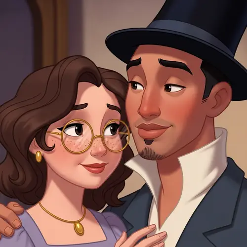 Vintage Fairytale Animation Style Couple Illustration
