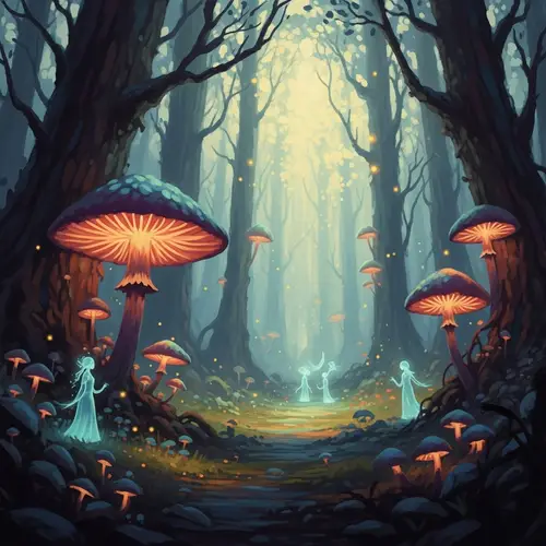 Impressionistic Mystical Forest with Glowing Mushrooms