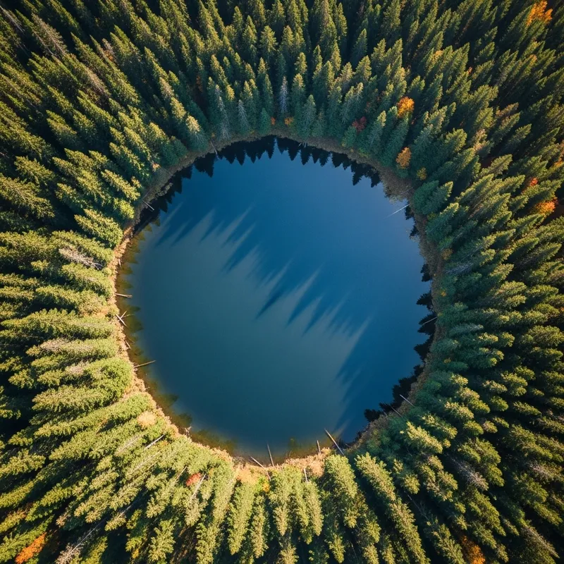 Aerial View of Perfectly Round Lake in Dense Forest Aerial View of Perfectly Round Lake in Dense Forest