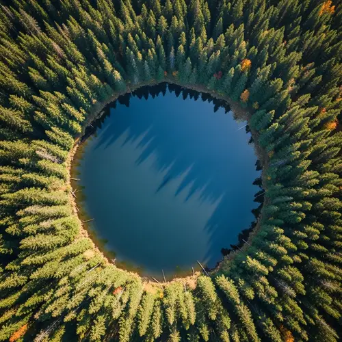 Round Lake Surrounded by Dense Forest