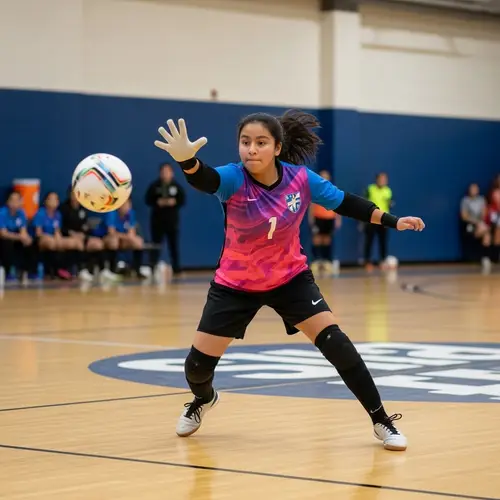Hispanic Teenage Girl Impresses in Futsal Goalkeeping