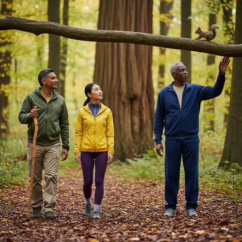 Diverse Group Hiking in Autumn Woods - Nature Walk Adventure
