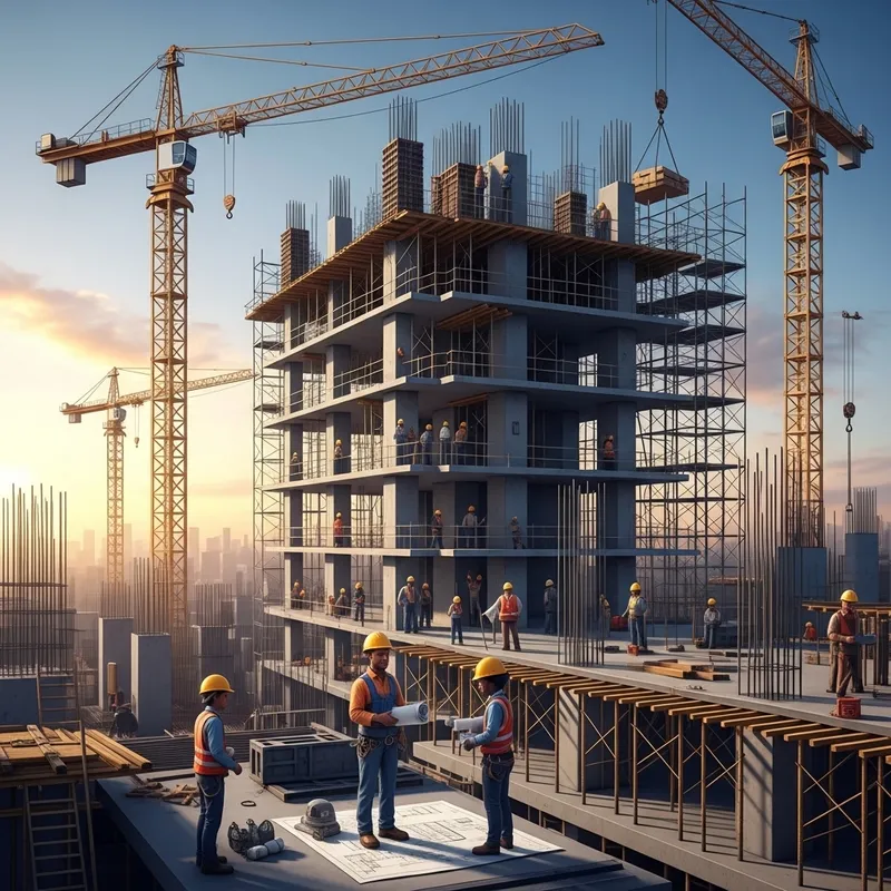 Building Under Construction Scene - Steel & Concrete Tower