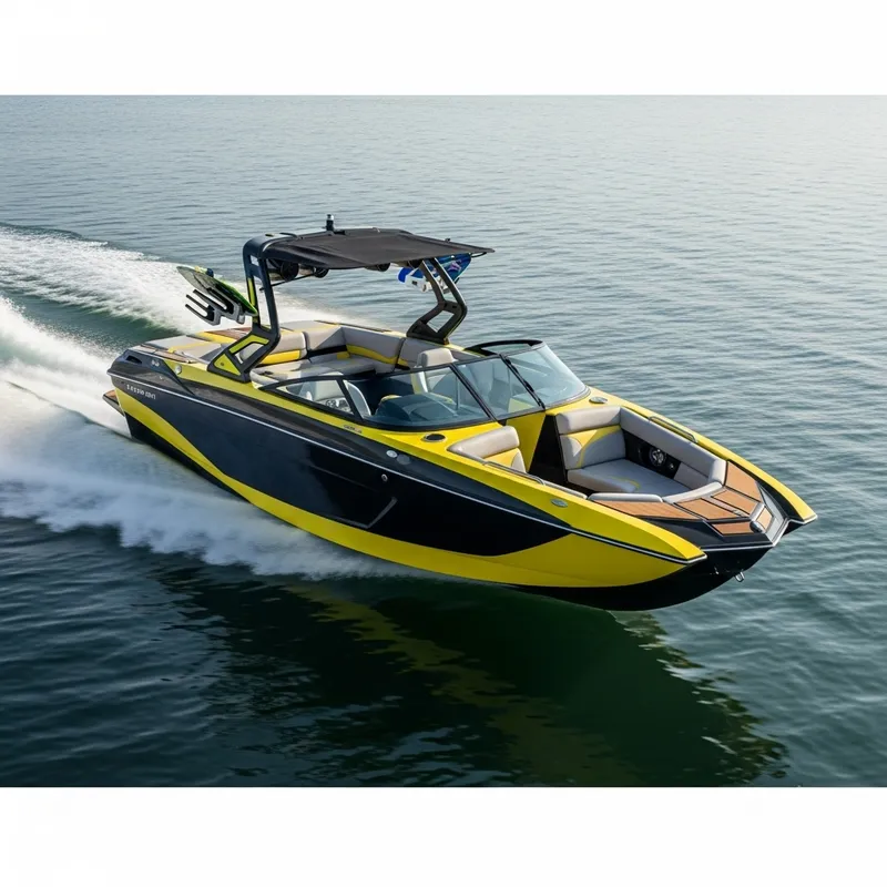 Futuristic Yellow and Black Wakeboarding Speed Boat Design