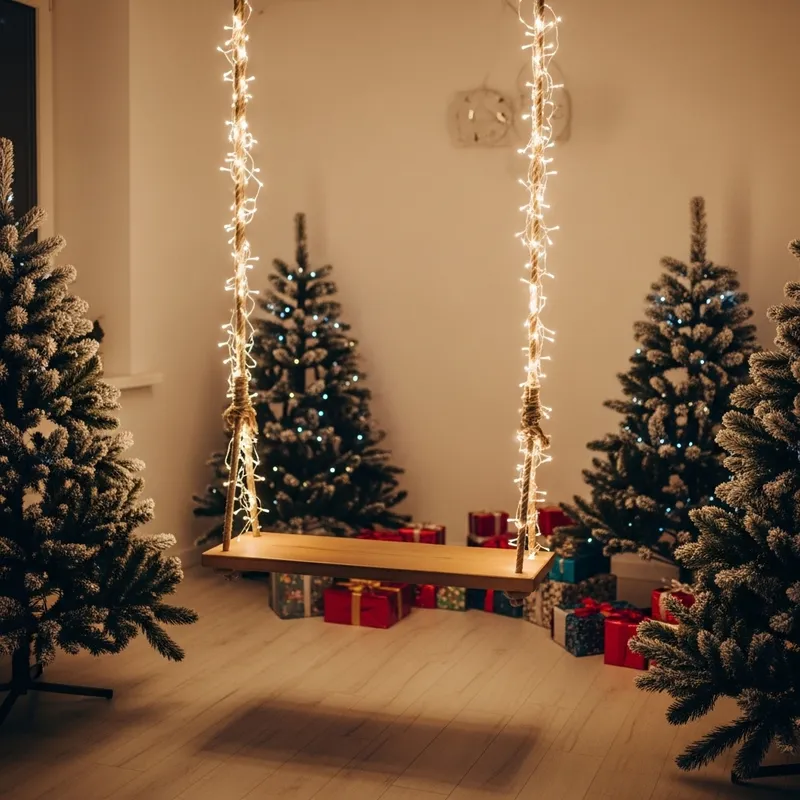 Cozy Home New Year's Photo Zone with Sparkling Swings