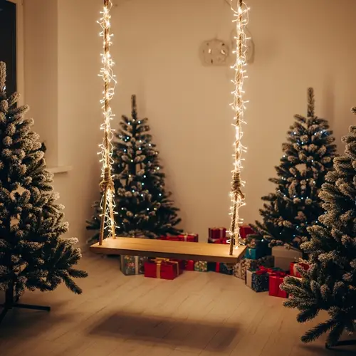 Festive Photo Zone: Cozy Home Setting with Sparkling Fairy Lights