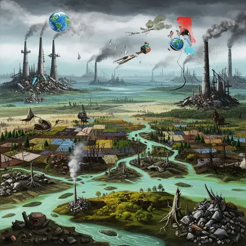 Abstract Surrealism Depicting a Polluted World