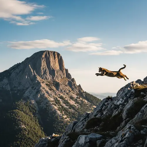 Cat Leaping Over Mountain: Agile Feline in the Wild