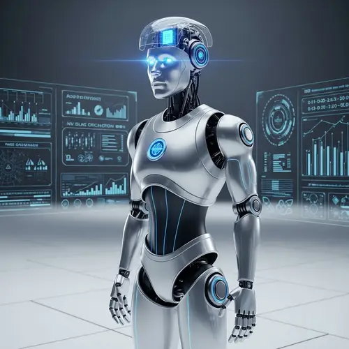 Sophisticated Futuristic Robot with Blue Glowing Eyes