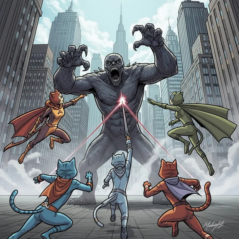 Cat Superheroes Battle Monsters in New York City Cat Superheroes Battle Monsters in New York City