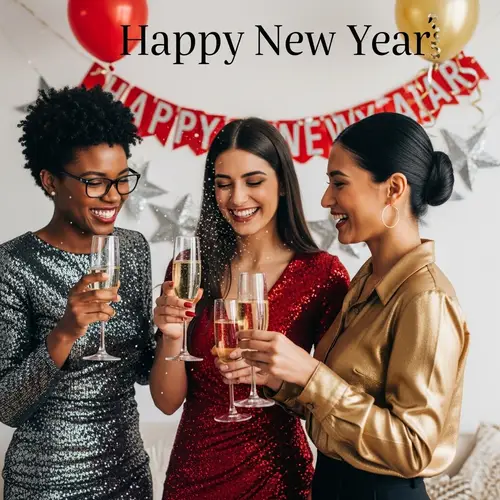 Multicultural New Year's Party Celebration with Champagne Cheers