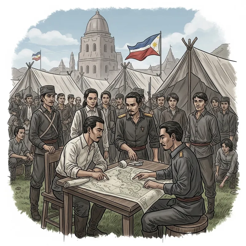 Filipino Katipunan Revolutionaries in Animated Discussion | Historical Illustration
