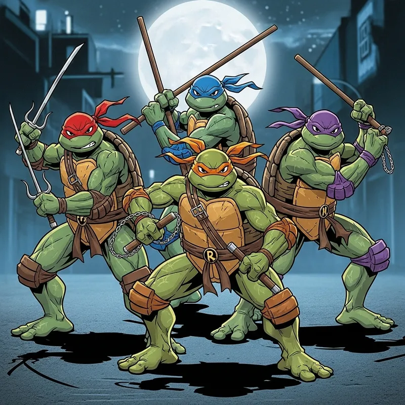 Ninja Turtles: Colorful Martial Arts Action Poster