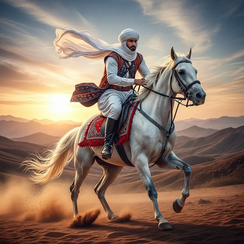 Powerful White Horse & Rider | Dynamic Galloping Scene