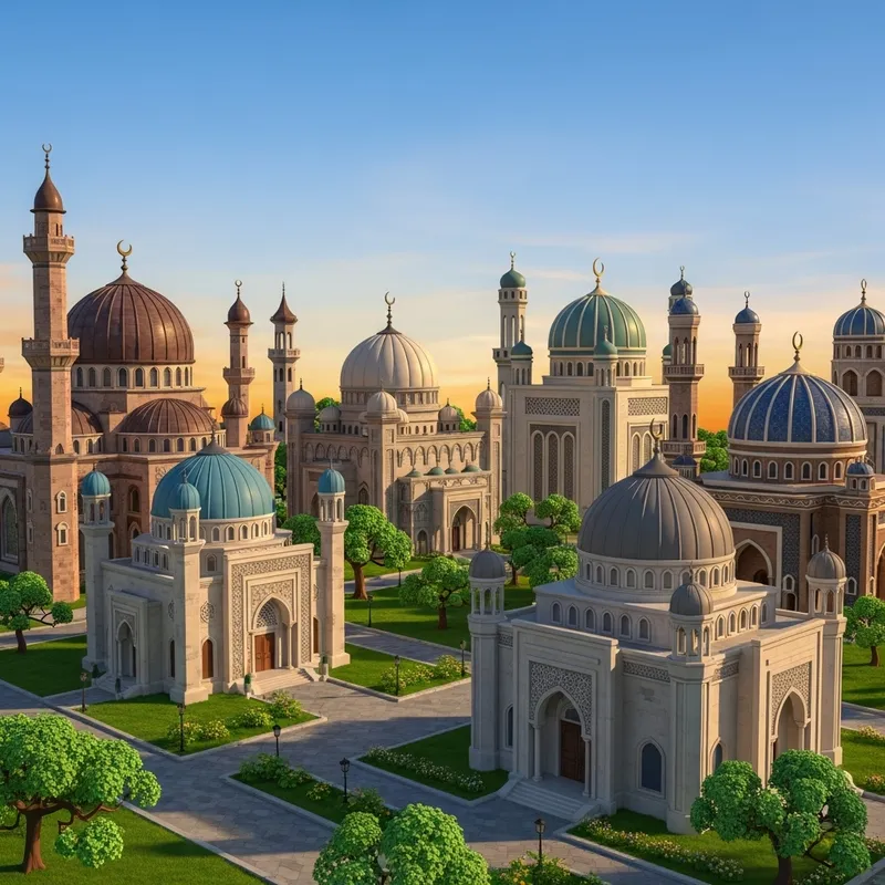 Beautiful 3D Cartoon Mosques - A Stunning View Beautiful 3D Cartoon Mosques - A Stunning View