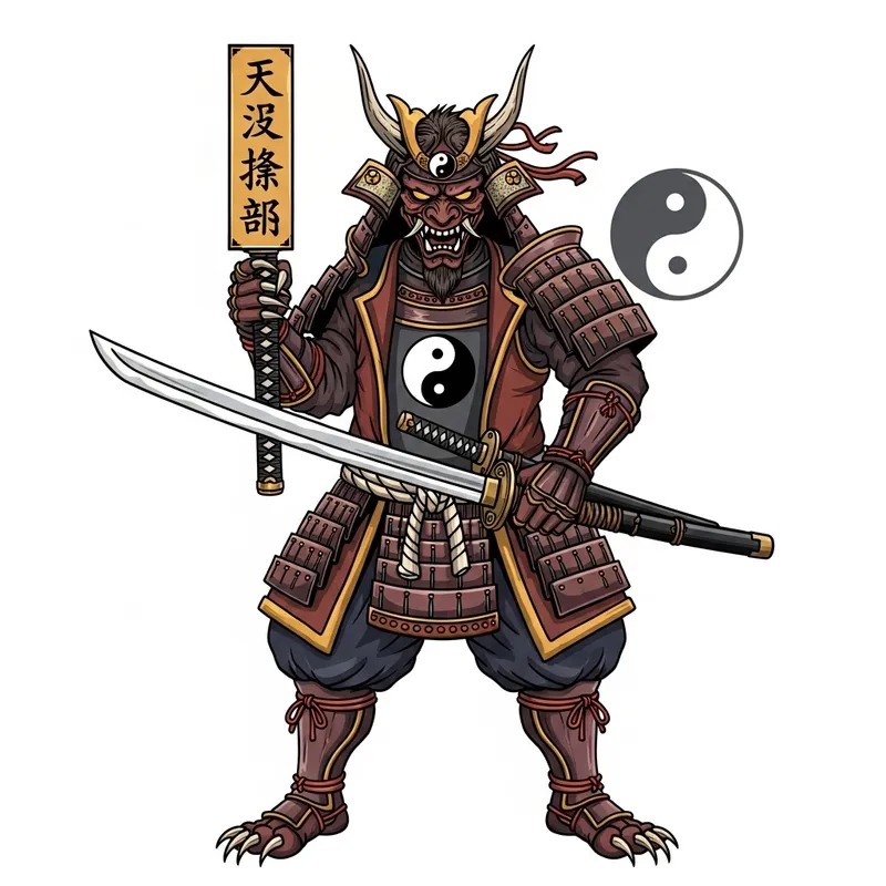 Formidable Oni Samurai Embracing Yin and Yang