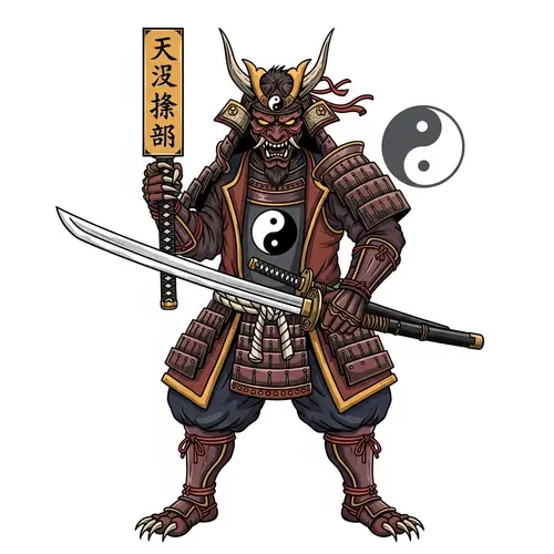 Oni Samurai Embracing Yin and Yang | Mythical Creature Art